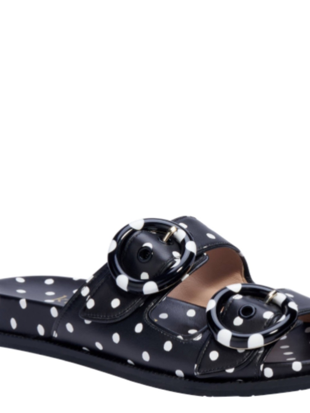 kate spade Rhodes Black and White Polka Dot Double-Buckle Slide Sandals
